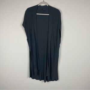 Eileen Fisher Gray Sleeveless Side Slit Long Cardigan Size Small Medium